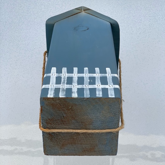 Handmade Blue Wooden Birdhouse Table Decoration - Picture 8 of 8